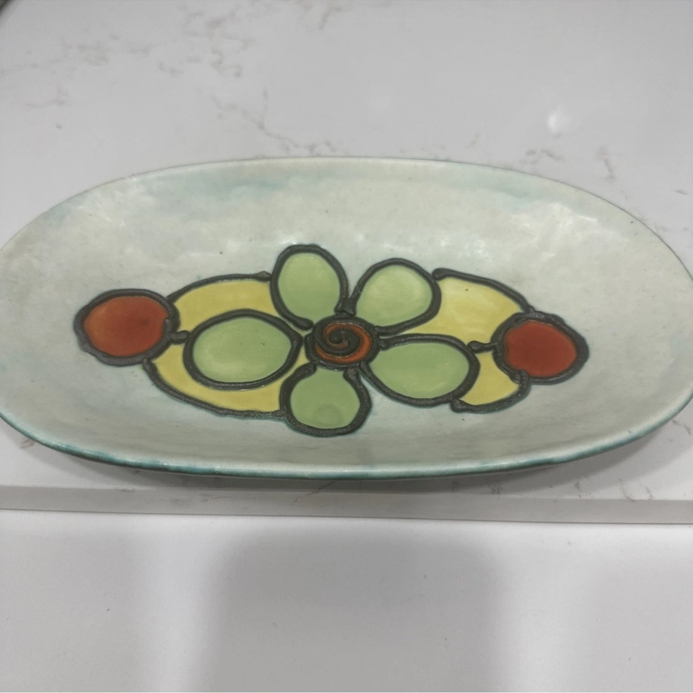 Vintage Gorbon Isil Pottery Oval Decorative Dish Floral 9” x 5.25” x 1” Turkish